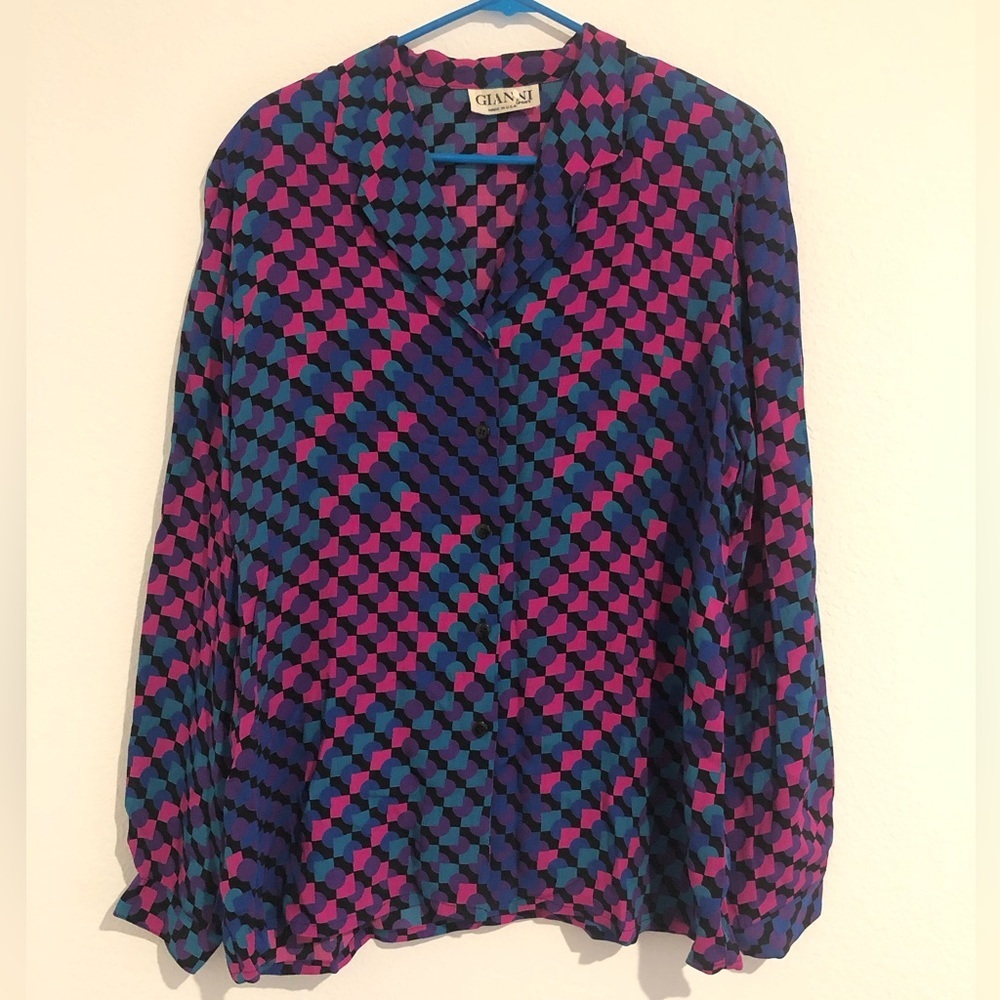 Vintage‎ Gianni Sport Geometric Retro Padded shoulders Blouse Size 12